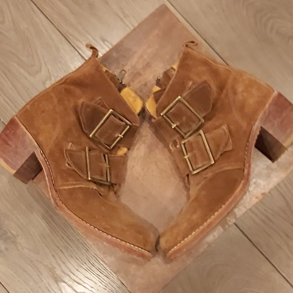 Suede Sabrina Double Buckle Ankle Boots in Brown - Women